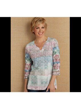 Soft Surroundings Catalina tunic top vista blue Large (14/16) Boho Artsy Beach